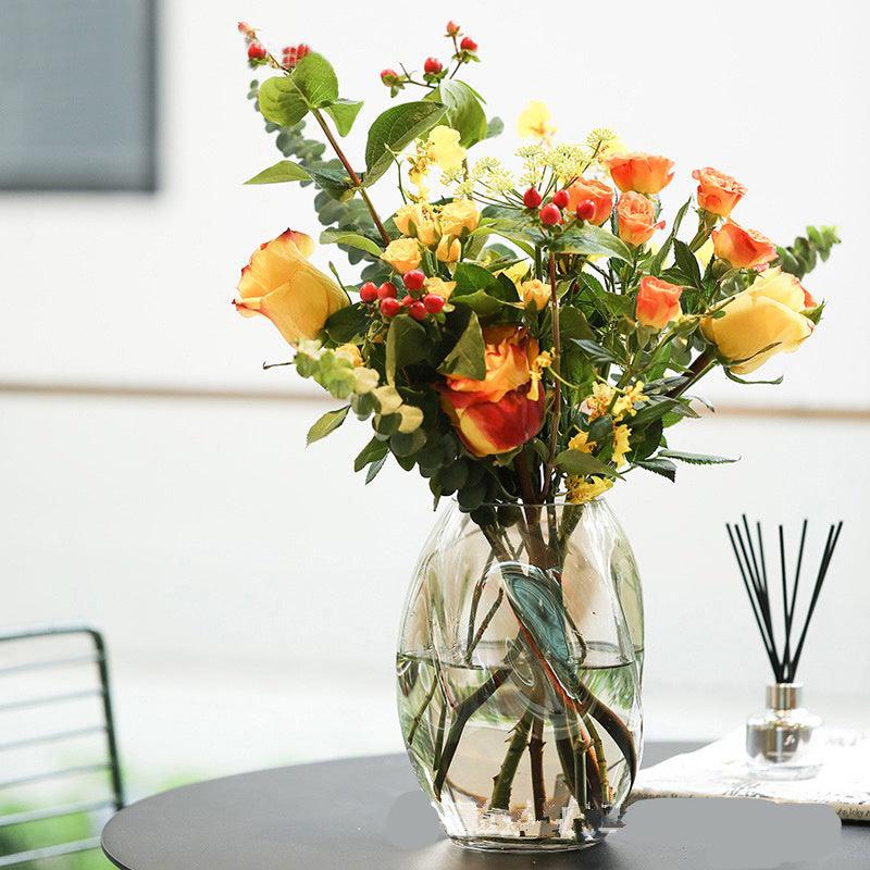Designer Transparent Glass Vase Irregular Dining Table Vase Sample Room Decoration Colored Flower - Pacisia