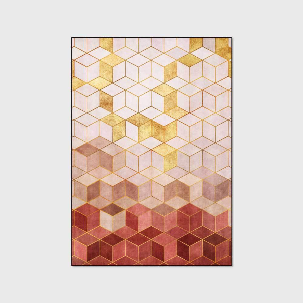 Cross-border modern geometric diamond Plaid light luxury girl Gold Pink living room bedroom bedside carpet floor mat customization - Pacisia