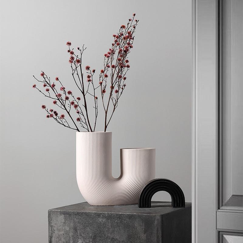 Bossi Home Furnishing Creative U-shaped Ceramic Vase Handicraft Decoration Soft Decoration Model Room Decoration Dry Flower Arrangement - Pacisia