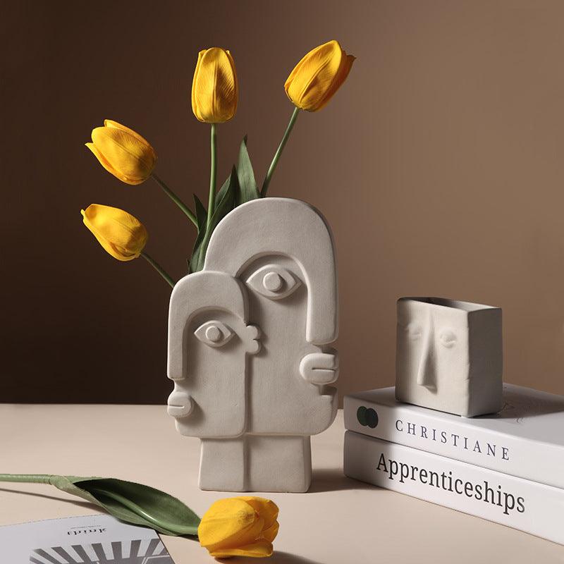 Nordic Creative Ceramic Vase Simple Face Decoration Bedroom Decoration Livingroom Porch Flower Arrangement Home Decoration - Pacisia