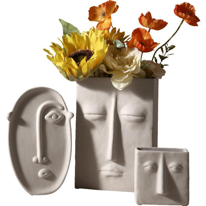 Nordic Creative Ceramic Vase Simple Face Decoration Bedroom Decoration Livingroom Porch Flower Arrangement Home Decoration - Pacisia