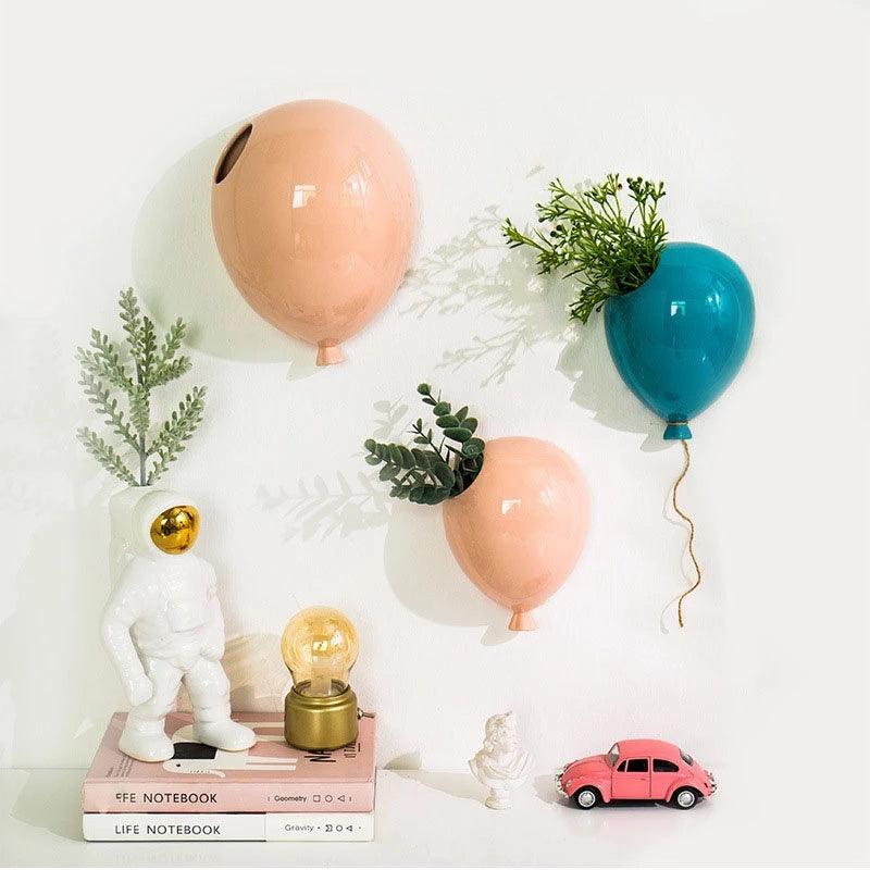 Nordic Creative American Ceramic Balloon Wall Hanging Flower Pot Room Wall Hanging Flower Vase Home Wall Decoration - Pacisia