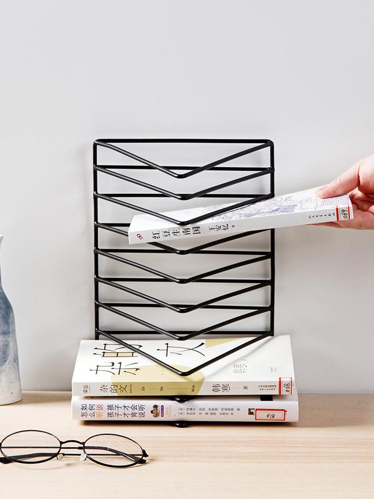 Desktop Wrought Iron Triangle Book Stand Creative Ins Wind Bookshelf Student Desk Bookend Table Book Stand Shelf Book Clip Book Rest - Pacisia