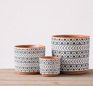 Ceramic Vase Decoration Sample Room Ins Red Pottery Geometric Machine Carved Flower Pot Breathable Clay Simple Mud Tile Pot Succulent - Pacisia