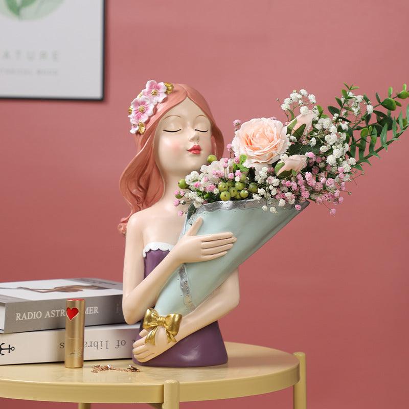 Creative Bouquet girl Decoration Living Room TV Cabinet Flower Arrangement Vase Soft Resin Crafts Girlfriend Birthday Gift - Pacisia