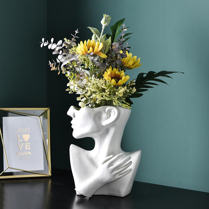 Modern Nordic Style Creative Portrait Vase Human Head Flower Vases Decorative Ornaments Resin Home Flowers Art Decor - Pacisia