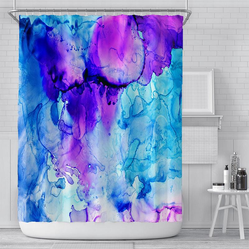 Cross-Border Watercolor Creative Digital Printing Shower Curtain Waterproof Polyester Bathroom Curtain Shower Curtain Customization - Pacisia
