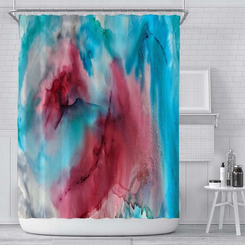 Cross-Border Watercolor Creative Digital Printing Shower Curtain Waterproof Polyester Bathroom Curtain Shower Curtain Customization - Pacisia