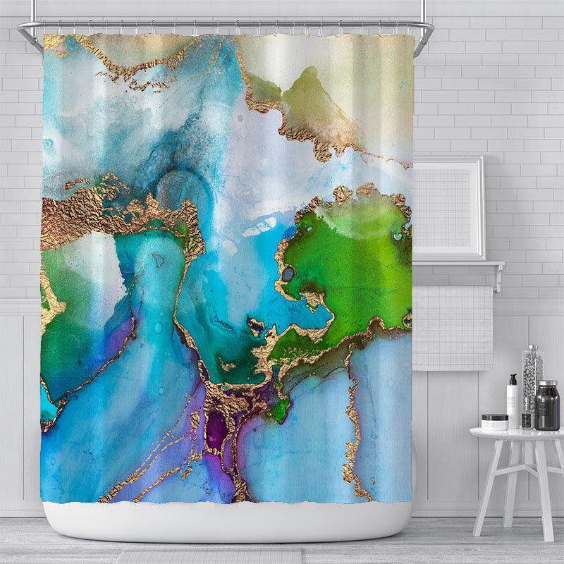 Cross-Border Watercolor Creative Digital Printing Shower Curtain Waterproof Polyester Bathroom Curtain Shower Curtain Customization - Pacisia