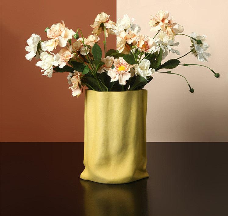 Behanmei Morandi Folded Vase Decoration Ceramic Flower Arrangement Living Room Tv Cabinet Entrance Table Decoration - Pacisia