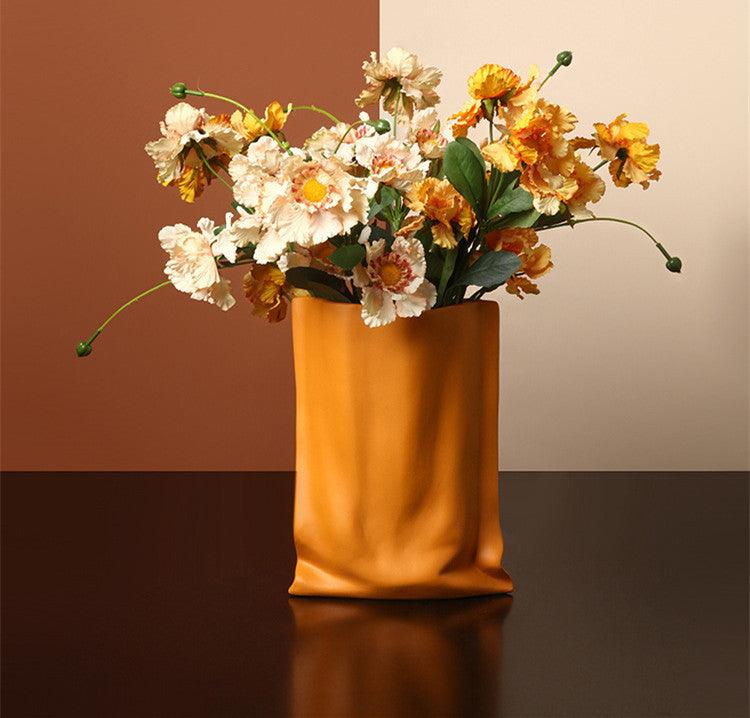 Behanmei Morandi Folded Vase Decoration Ceramic Flower Arrangement Living Room Tv Cabinet Entrance Table Decoration - Pacisia
