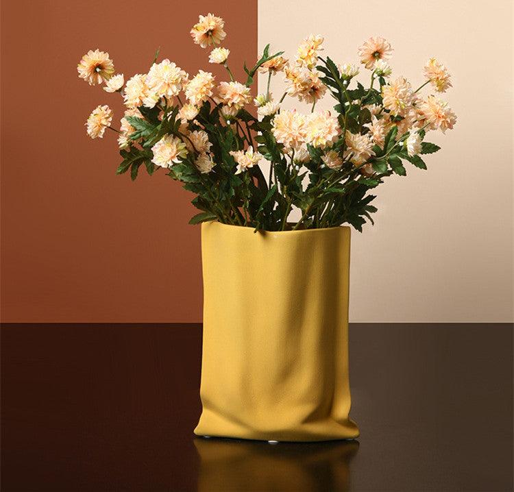 Behanmei Morandi Folded Vase Decoration Ceramic Flower Arrangement Living Room Tv Cabinet Entrance Table Decoration - Pacisia