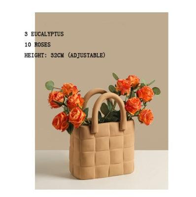 Nordic Creative Handbag Bag Vase Morandi Ceramic Flower Living Room Flower Arrangement Home Model Room Decoration Ornaments - Pacisia