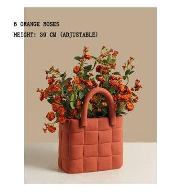 Nordic Creative Handbag Bag Vase Morandi Ceramic Flower Living Room Flower Arrangement Home Model Room Decoration Ornaments - Pacisia