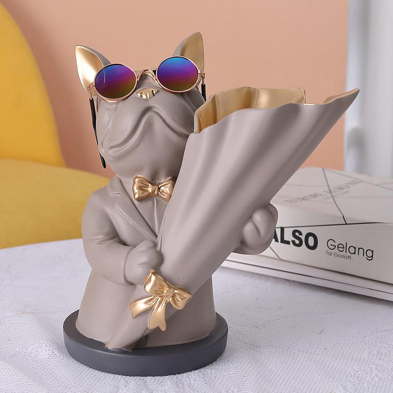 Home Decor,Figurine Miniature,French Bulldog,Sculpture,Desktop Flower Vase,Table Decoration,Modern,Living Room,Decorative Statue - Pacisia