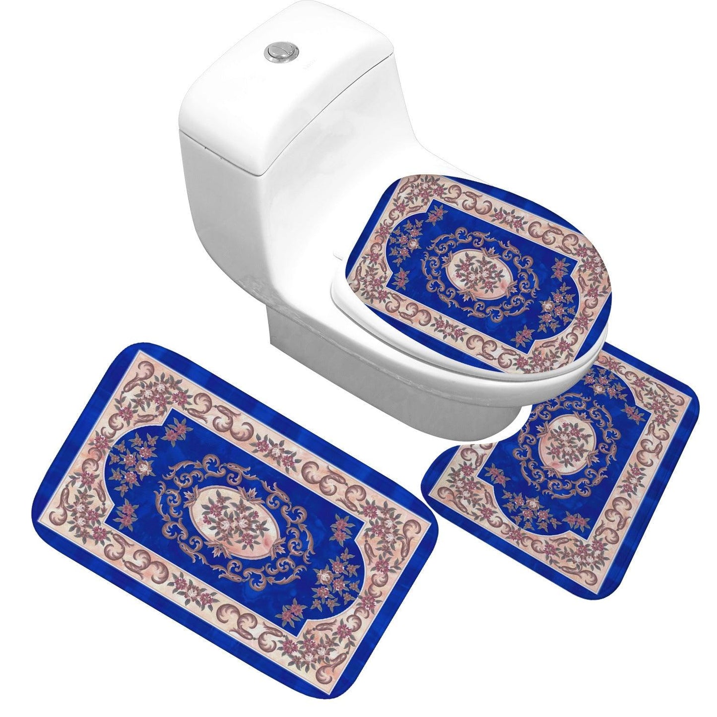 Receiving Bag Three-piece Toilet Bathroom Toilet Carpet Non-slip Absorbent Toilet Floor Mat Classic Pattern - Pacisia