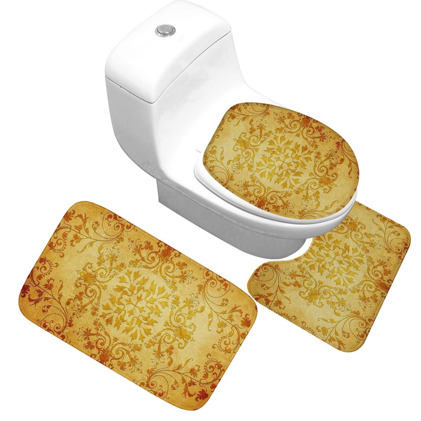 Receiving Bag Three-piece Toilet Bathroom Toilet Carpet Non-slip Absorbent Toilet Floor Mat Classic Pattern - Pacisia