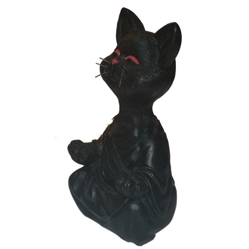 Whimsical Black Buddha Cat Figurine Meditation Yoga Collectible Happy Cat Decor Home Garden Decoration Garden Ornament - Pacisia