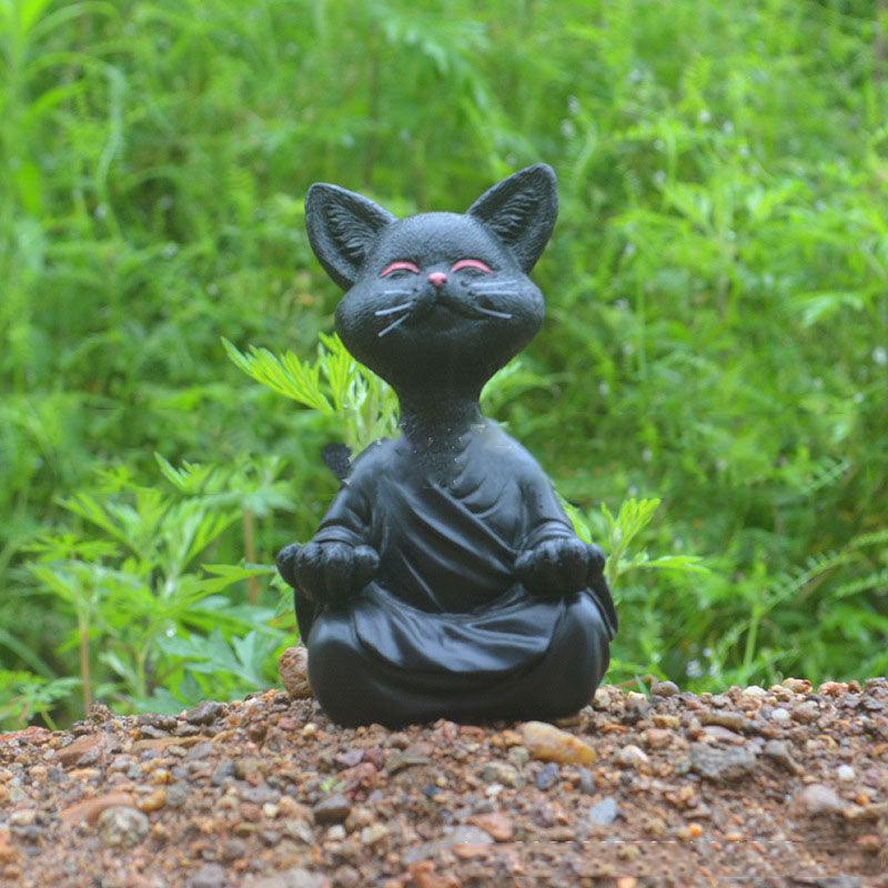 Whimsical Black Buddha Cat Figurine Meditation Yoga Collectible Happy Cat Decor Home Garden Decoration Garden Ornament - Pacisia