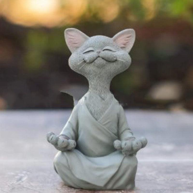 Whimsical Black Buddha Cat Figurine Meditation Yoga Collectible Happy Cat Decor Home Garden Decoration Garden Ornament - Pacisia