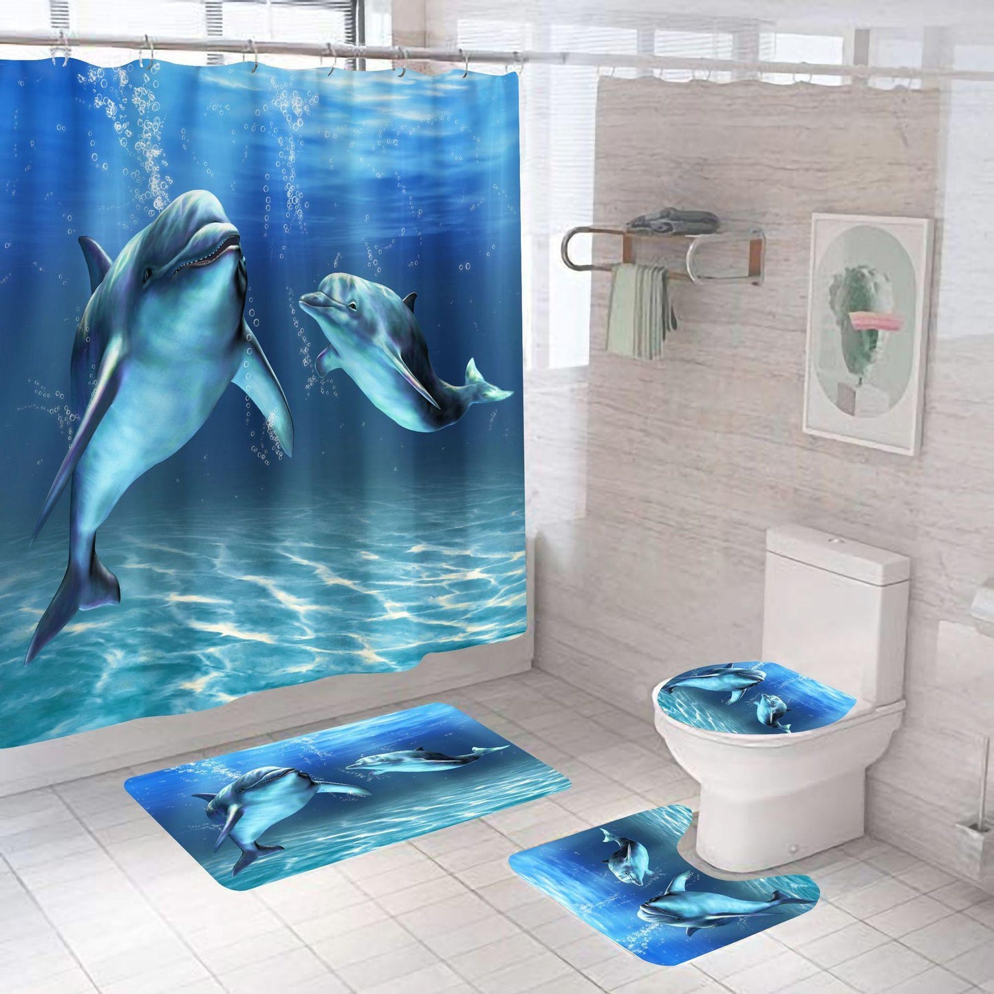 Manufacturers Sell Underwater World Series Waterproof Shower Cloth Digital Printing Bathroom Shower Curtain Four Sets Wholesale - Pacisia