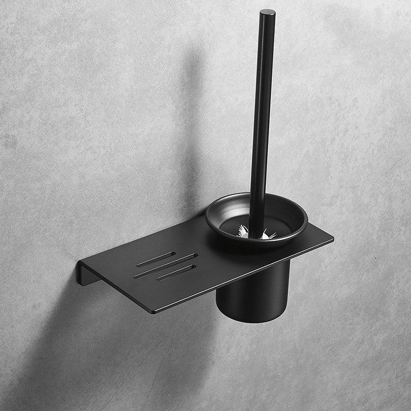 Nordic Black Space Aluminum Punch-free Toilet Toilet Toilet Brush Set Bathroom Rack Wall-mounted Wall-mounted - Pacisia