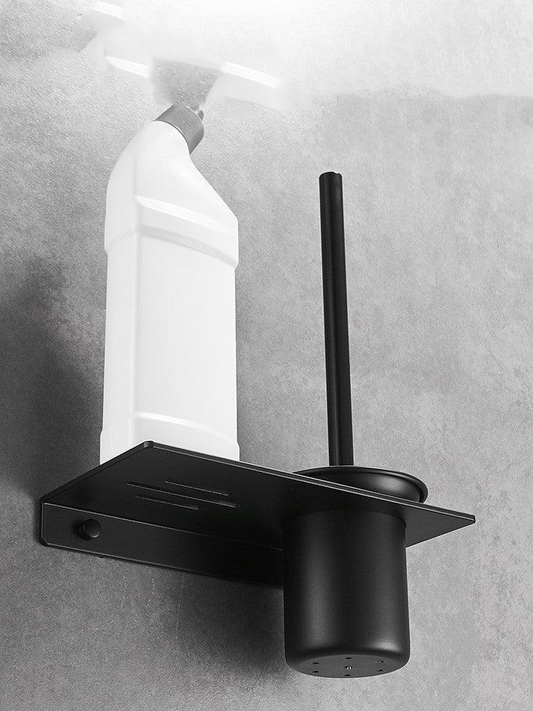Nordic Black Space Aluminum Punch-free Toilet Toilet Toilet Brush Set Bathroom Rack Wall-mounted Wall-mounted - Pacisia