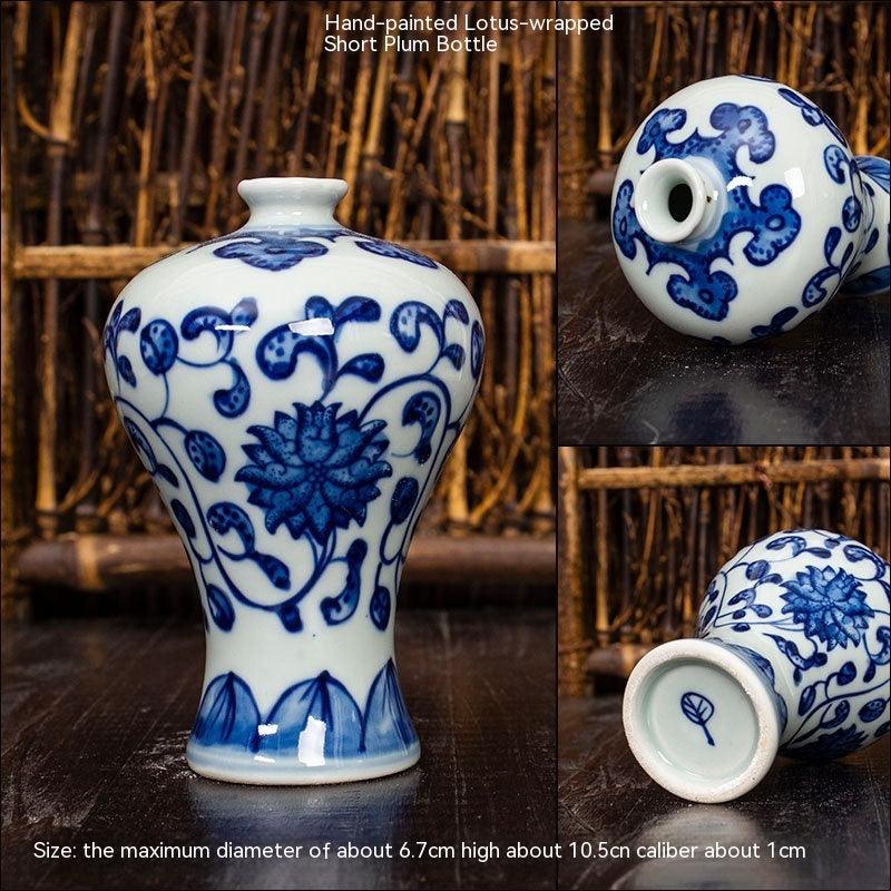 Jingdezhen Ceramic Small Vase Hydroponic Antique Shelf Ornament Hand-painted Blue And White Porcelain Bottle Souvenirs - Pacisia