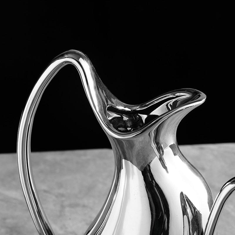 Living Room Home Silver Pot-shaped Ceramic Vase Flower Model Room Ornament Soft Decoration - Pacisia