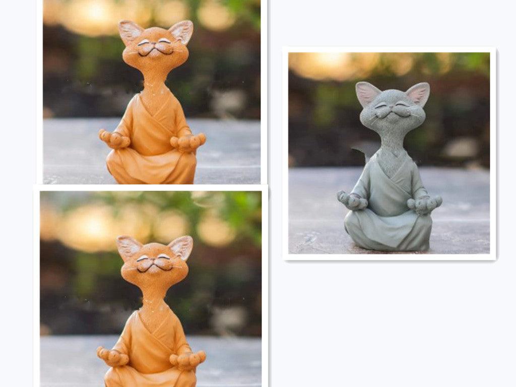 Whimsical Black Buddha Cat Figurine Meditation Yoga Collectible Happy Cat Decor Home Garden Decoration Garden Ornament - Pacisia