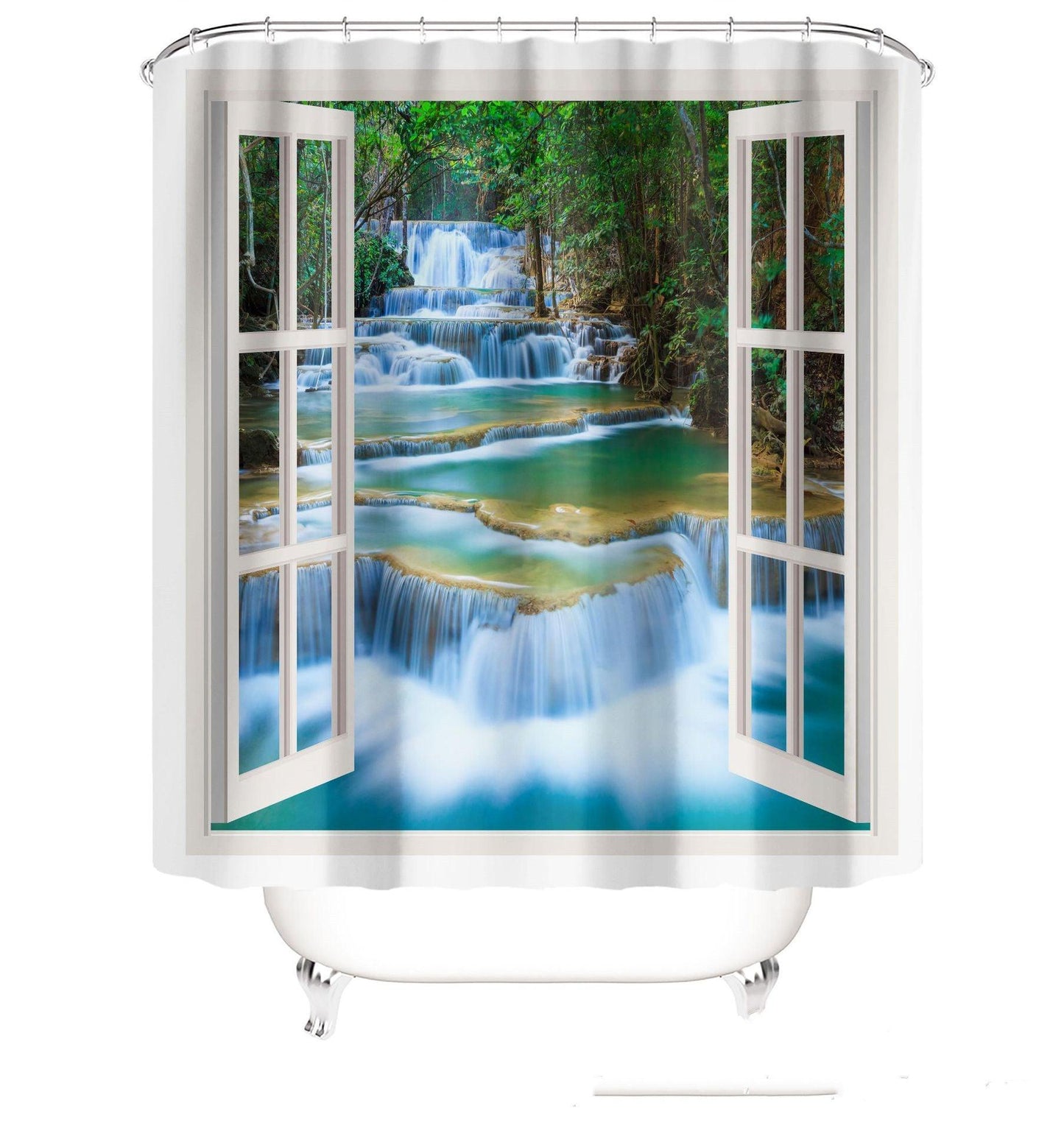 4pcs Bathroom Set Shower Curtain Waterfall Non slip - Pacisia