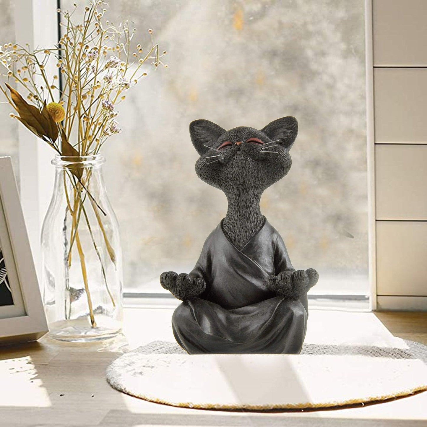 Whimsical Black Buddha Cat Figurine Meditation Yoga Collectible Happy Cat Decor Home Garden Decoration Garden Ornament - Pacisia