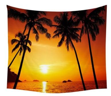 Beach coconut tree starfish shell small fishing tapestry European modern printing living room kitchen background wall blanket - Pacisia