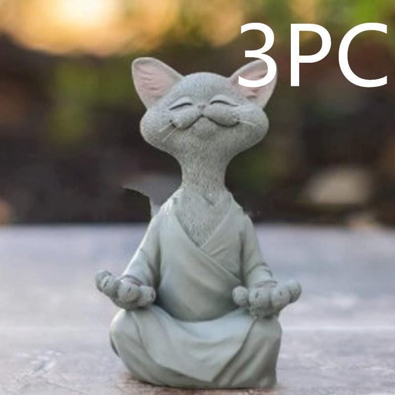 Whimsical Black Buddha Cat Figurine Meditation Yoga Collectible Happy Cat Decor Home Garden Decoration Garden Ornament - Pacisia