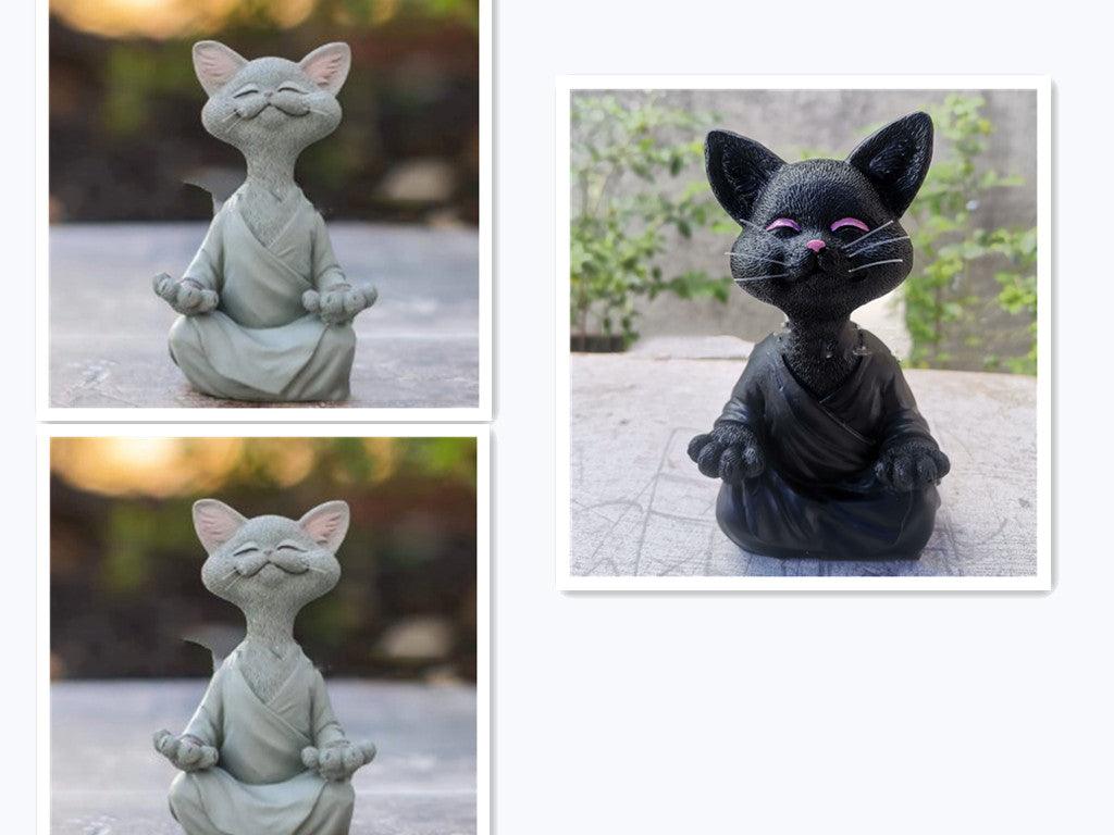 Whimsical Black Buddha Cat Figurine Meditation Yoga Collectible Happy Cat Decor Home Garden Decoration Garden Ornament - Pacisia