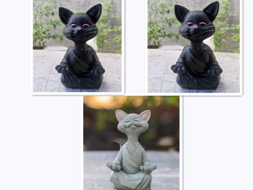 Whimsical Black Buddha Cat Figurine Meditation Yoga Collectible Happy Cat Decor Home Garden Decoration Garden Ornament - Pacisia