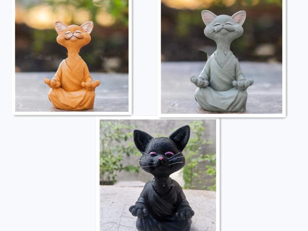 Whimsical Black Buddha Cat Figurine Meditation Yoga Collectible Happy Cat Decor Home Garden Decoration Garden Ornament - Pacisia