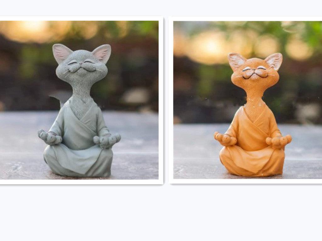 Whimsical Black Buddha Cat Figurine Meditation Yoga Collectible Happy Cat Decor Home Garden Decoration Garden Ornament - Pacisia