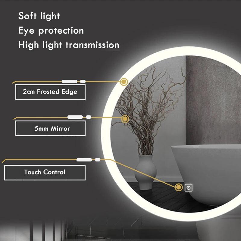 40/50/60CM Round Smart Makeup Bathroom Mirror Adjustable 3 Color Bright LED LIght MultiFunction With Defogging Bluetooth Speaker - Pacisia