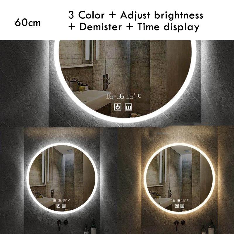 40/50/60CM Round Smart Makeup Bathroom Mirror Adjustable 3 Color Bright LED LIght MultiFunction With Defogging Bluetooth Speaker - Pacisia