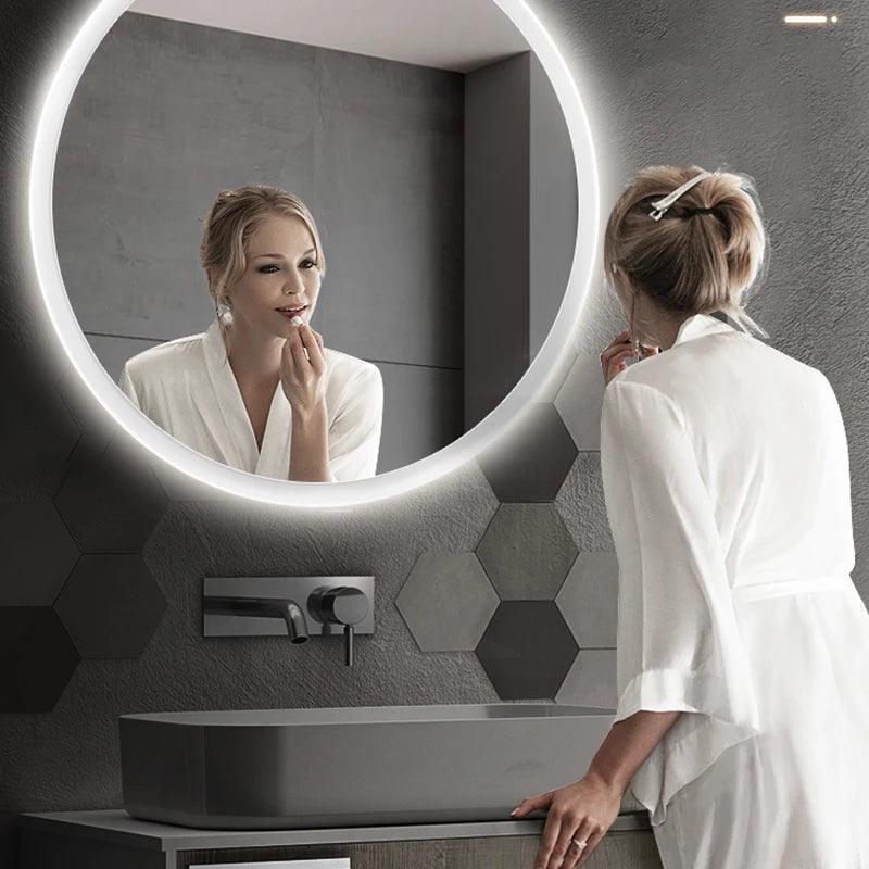 40/50/60CM Round Smart Makeup Bathroom Mirror Adjustable 3 Color Bright LED LIght MultiFunction With Defogging Bluetooth Speaker - Pacisia