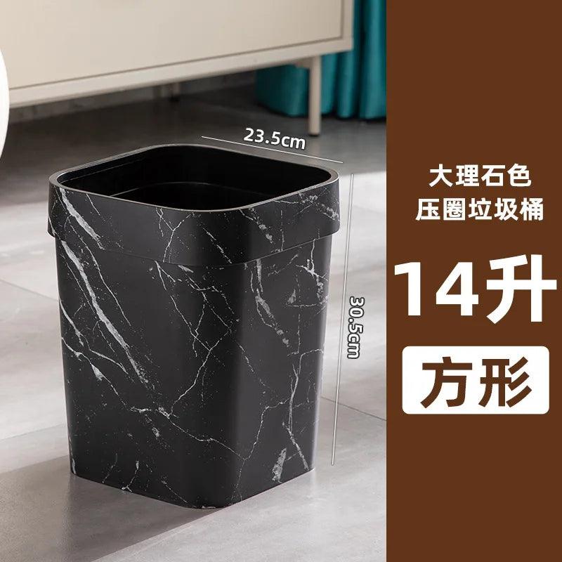 Square Wood Grain Garbage Bin Household Plastic Uncovered Office Bathroom Livingroom Kitchen 12L Dustbin Waste Basket Trash Can - Pacisia