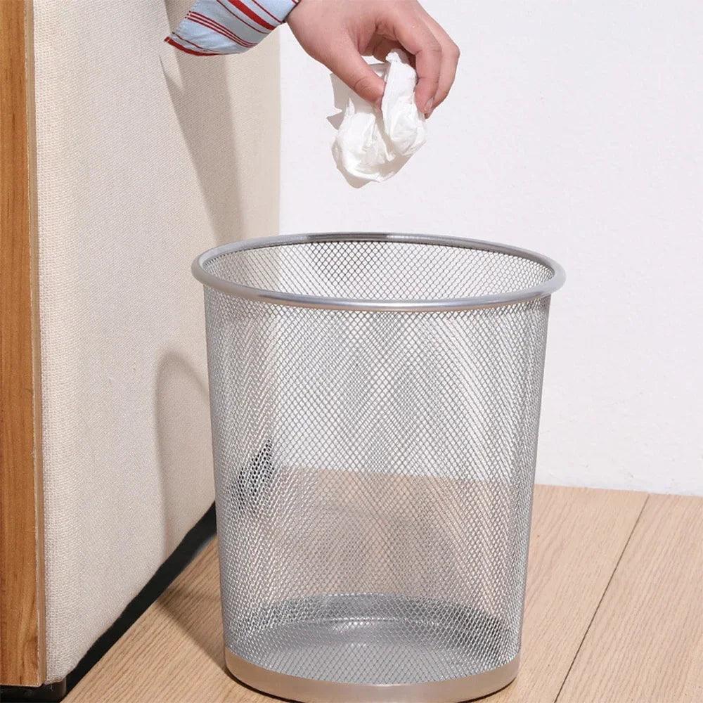 Black/Silver Metal Mesh Paper Trash Can Simple Dustbin Wastebasket Household Cleaning Tools For Home Office Recycling Bin - Pacisia