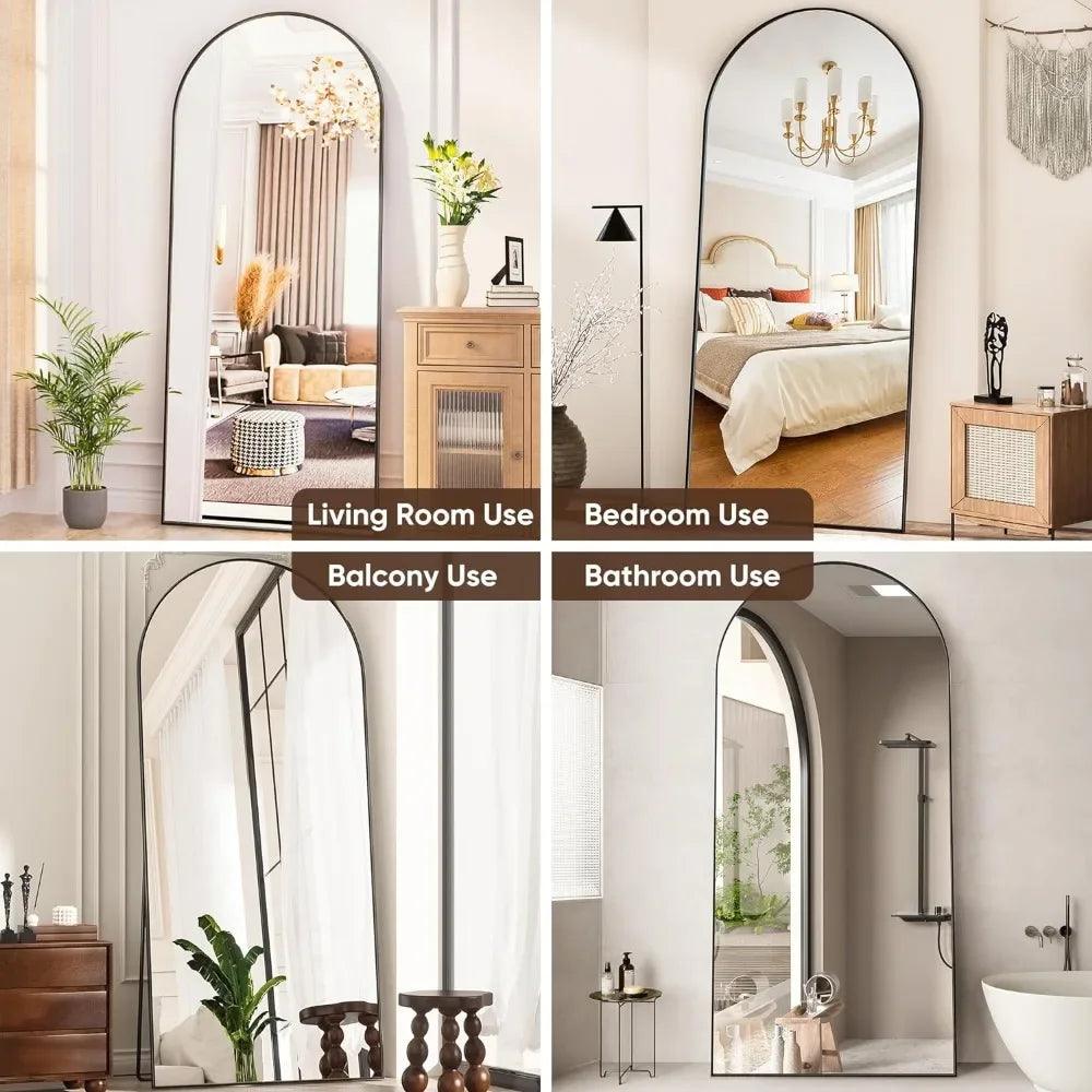 Mirror, 65*170 Oversized Independent, Arched Floor Standing Mirror, Black Full Body Mirror With Bracket In Bedroom - Pacisia