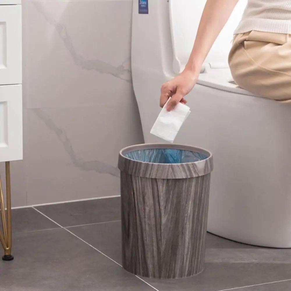 Retro Wood Grain Trash Can Living Room Waste Basket Creative Office Toilet Paper Basket Bathroom Bedroom Supplies - Pacisia