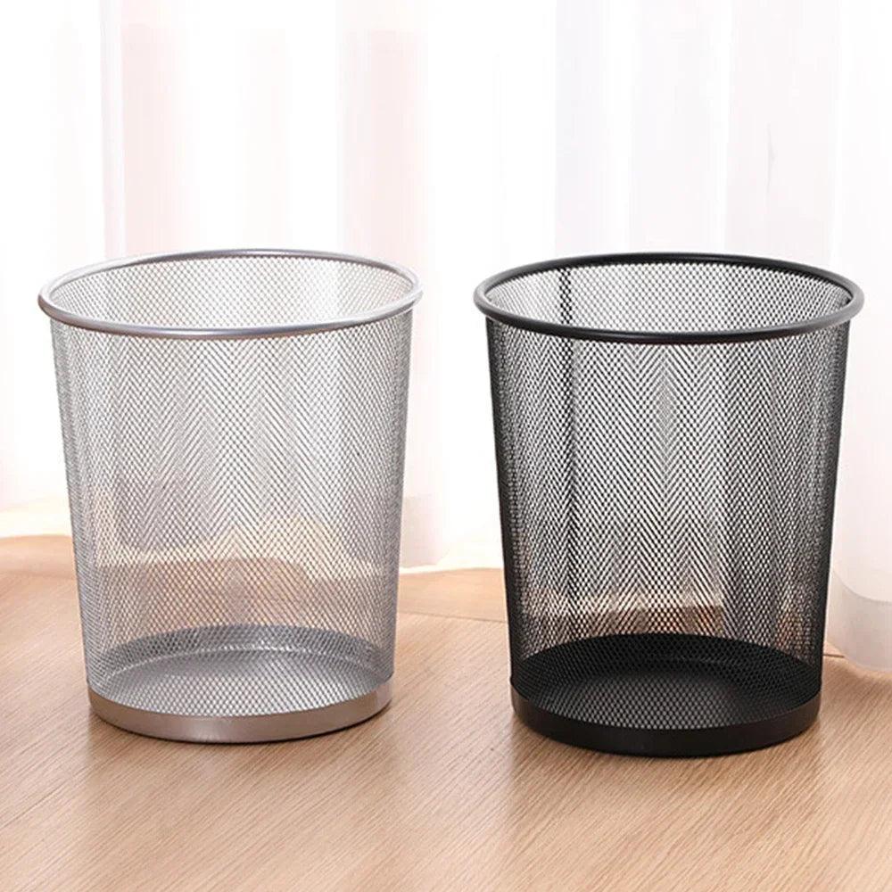 Black/Silver Metal Mesh Paper Trash Can Simple Dustbin Wastebasket Household Cleaning Tools For Home Office Recycling Bin - Pacisia