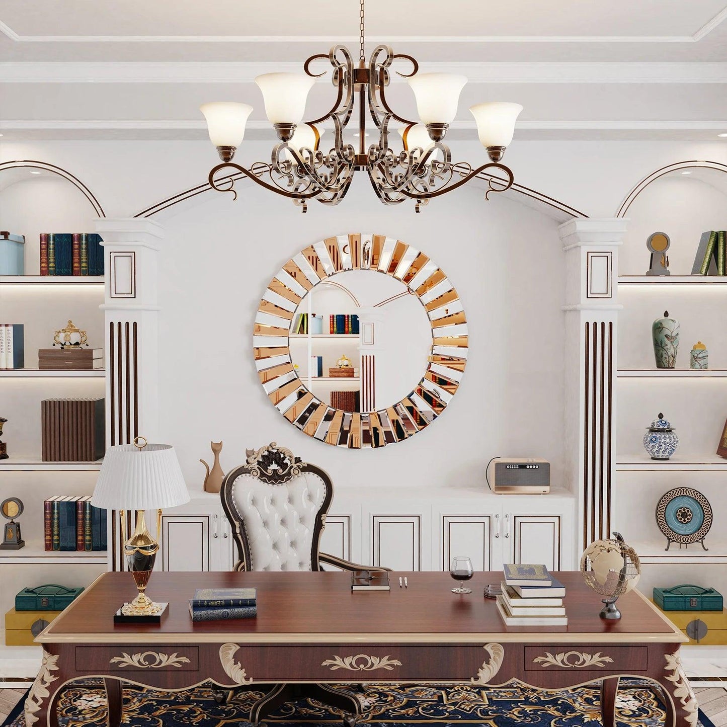Decorative Mirrors Round Sunburst Wall Mirror Beveled Edge Glass Bathroom Vanity Mirror Hanging Accent Mirrors for Living Room - Pacisia