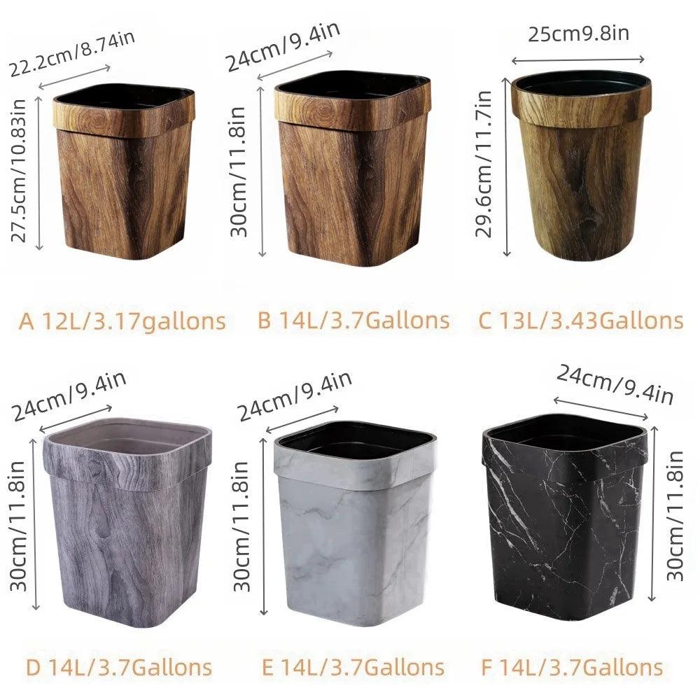 Square Large Capacity Trash Can Mimetic Wood Grain Toilet Paper Basket Household Retro Waste Bins - Pacisia