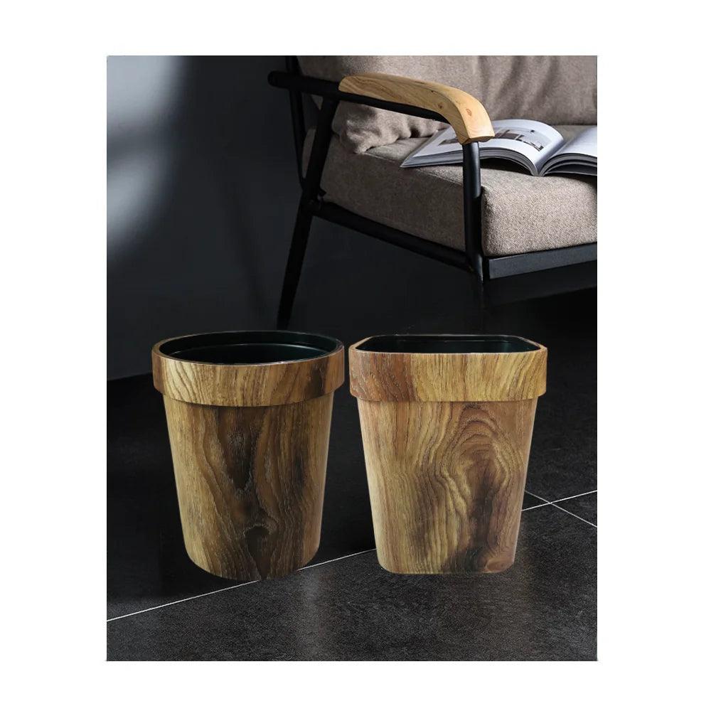 Square Large Capacity Trash Can Mimetic Wood Grain Toilet Paper Basket Household Retro Waste Bins - Pacisia