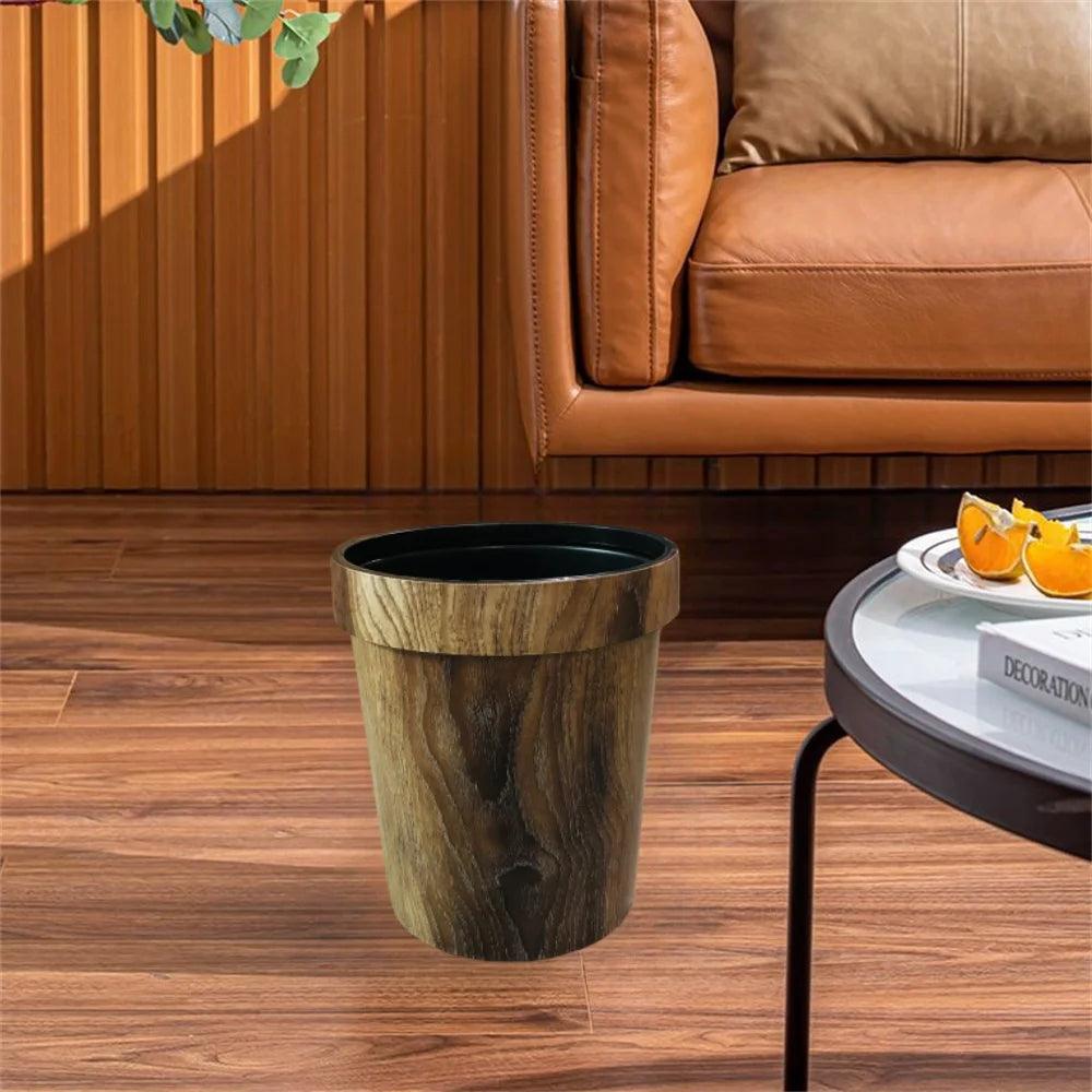 Square Large Capacity Trash Can Mimetic Wood Grain Toilet Paper Basket Household Retro Waste Bins - Pacisia